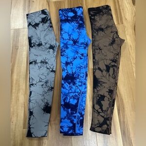3 Pack High Waist Tie Dye Leggings Bundle | Seamless Ribbed Stretch | Size M